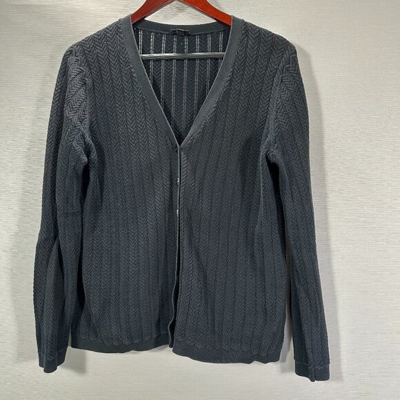 Talbots Sweater Womens Large Black Pima Cotton Cardigan Button Front V Neck - Picture 1 of 7